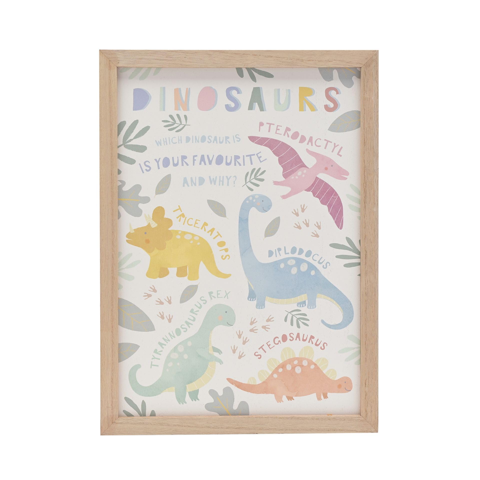 Chichi Unisex Multicoloured Dinosaur Wooden Plaque Showing Dinosaur Names Nursery