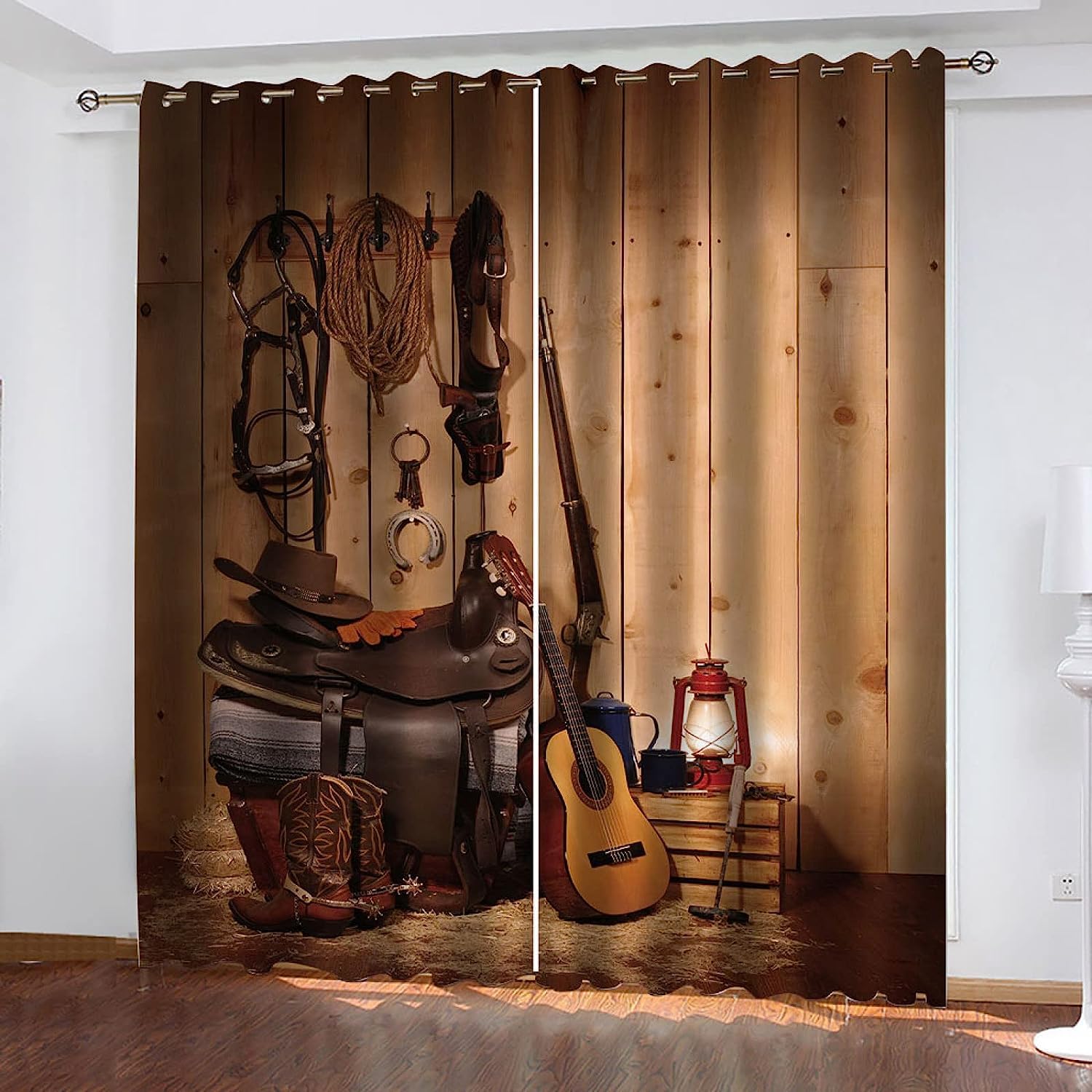 Rideaux occultants thermiques 3D effet jean vintage à oeillets pour chambre enfant | Lot de 2