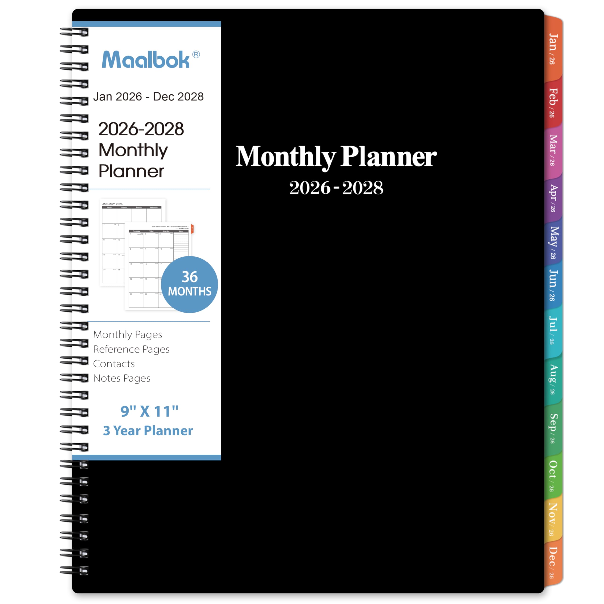 2026-2028 Monthly Planner/Calendar - 3 Year Monthly Planner 2026-2028, Jan. 2026 - Dec. 2028, 9'' x 11'', Calendar Planner with 36 Months Tabs, Double-side Pocket, Holidays, Notes Pages