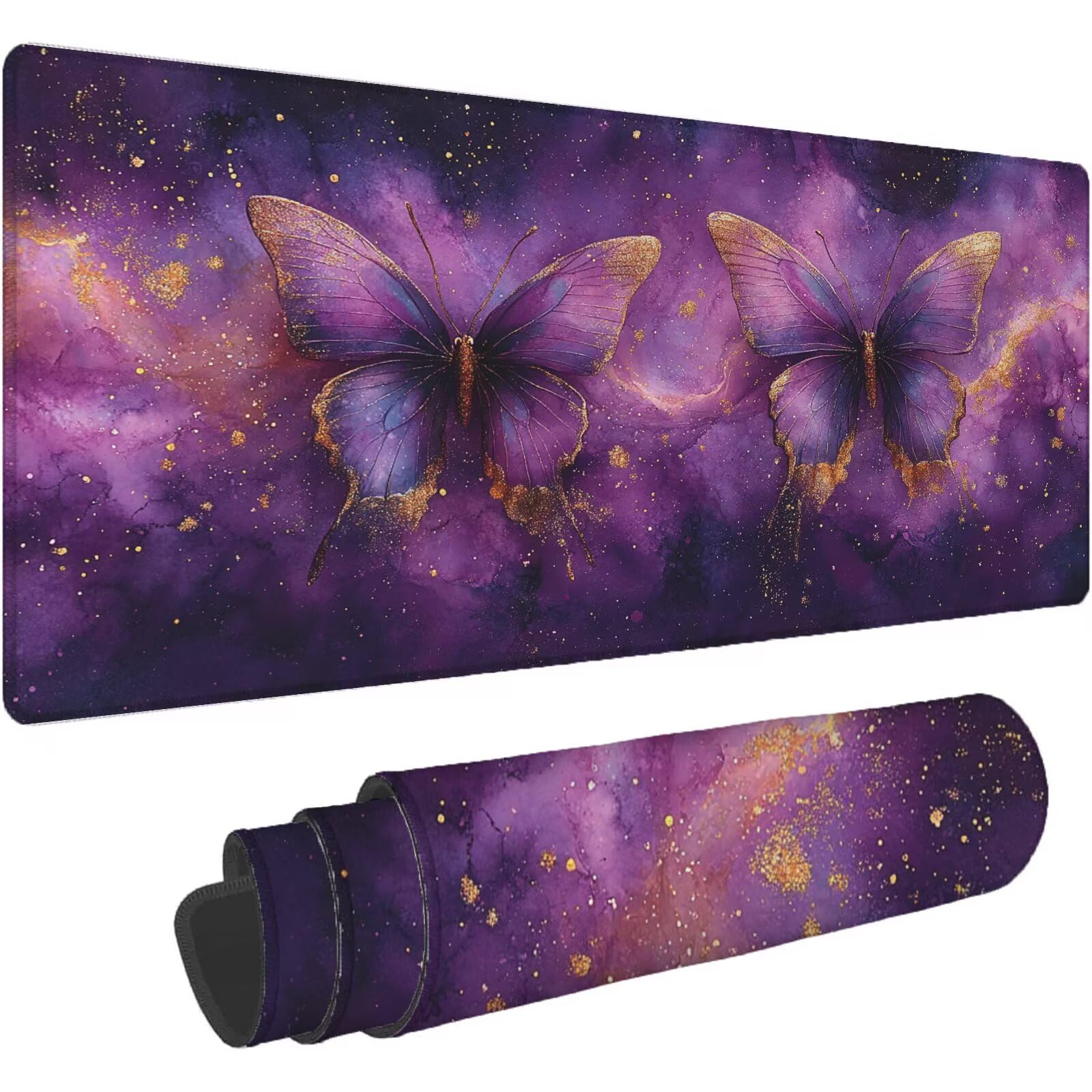 Podkładka pod mysz fioletowa XXL 1200 x 600 mm mata biurkowa motyl podkładka pod mysz jednoczęściowa antypoślizgowa gumowa podstawa zszyte krawędzie wodoodporna antypoślizgowa podkładka pod mysz do