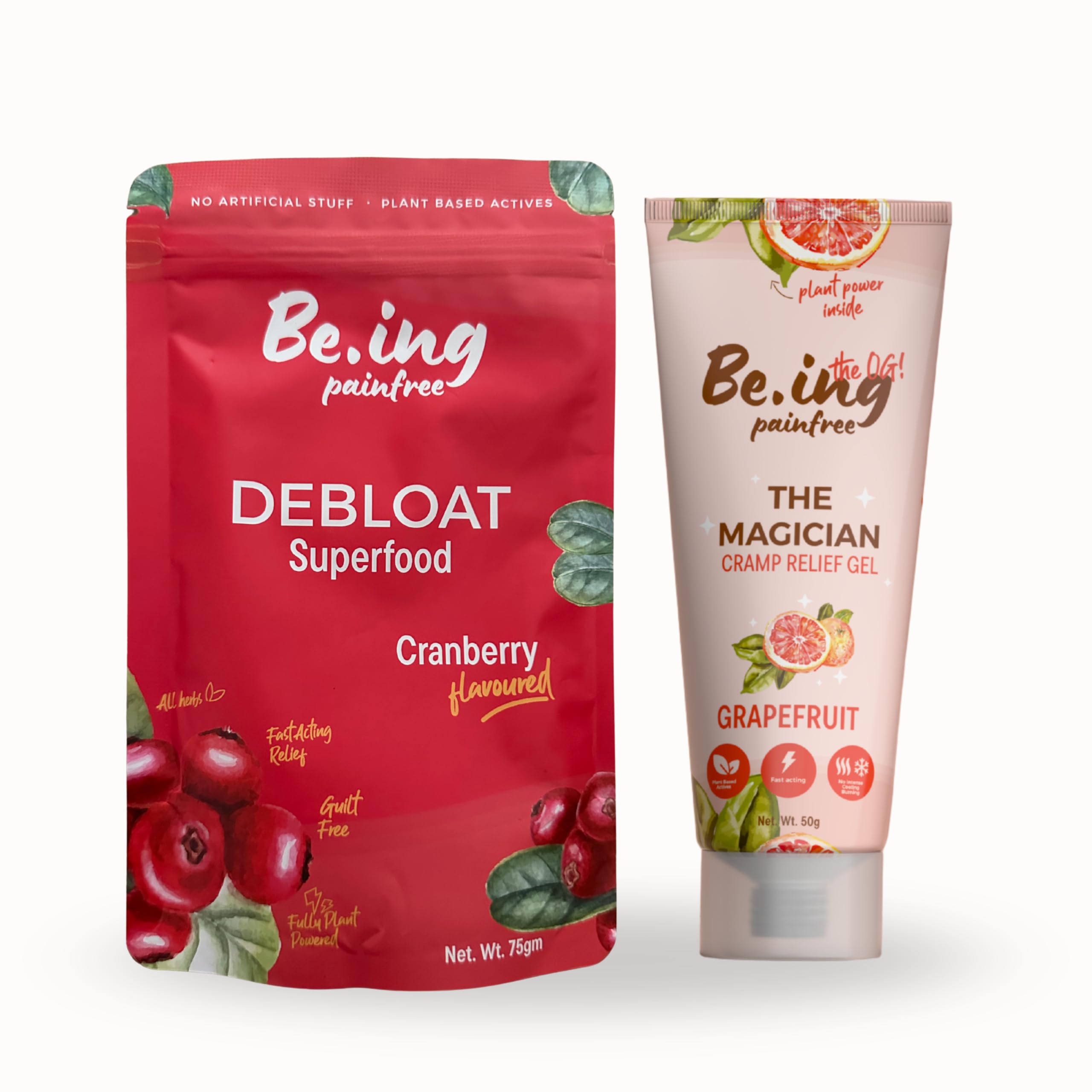 Be.ing painfree Combo- Complete Period Pain Relief| Reduces Cramps & gut Inflammations| 100% Plant Actives| Long-lasting Relief| Medium to Severe Cramps| Grapefruit| PMS, Periods, All time Use