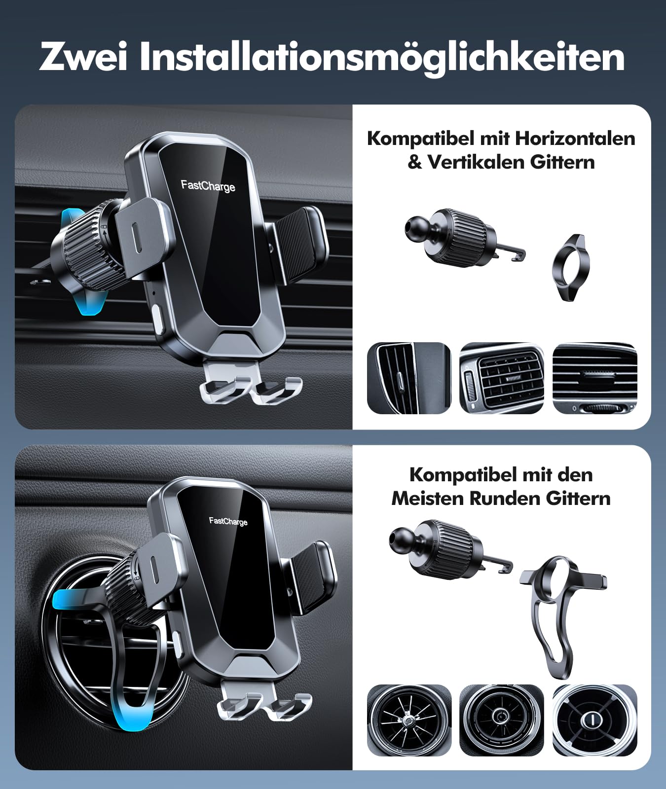 EOIWUY 15W Handyhalterung Auto mit Ladefunktion, 【Automatische Klemmung】 Induktive Ladestation Auto, Stabile & Fast Wireless Charger Auto Handy Halterung Lüftung für iPhone 17/16/15, Galaxy S25 usw