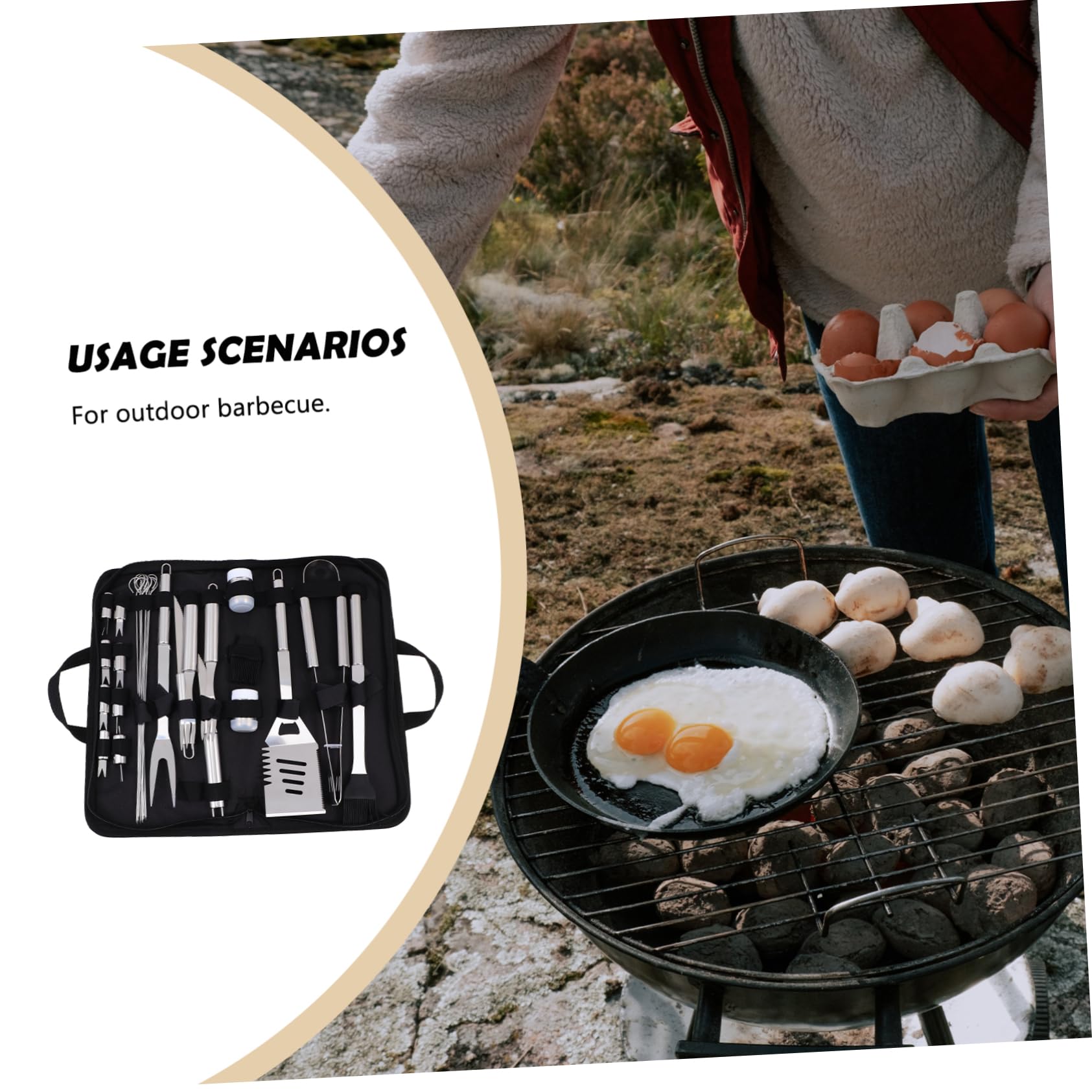 Kit Utensili Barbecue Acciaio Inossidabile Strumenti Grigliata Outdoor Domestico Nero Completo Accessori Cucina Grill Camping Hobby