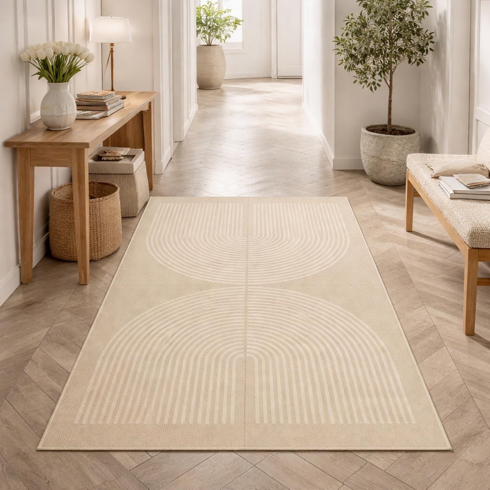 Tapis extérieur balcon moderne beige 120x170 et tapis intérieur de salon