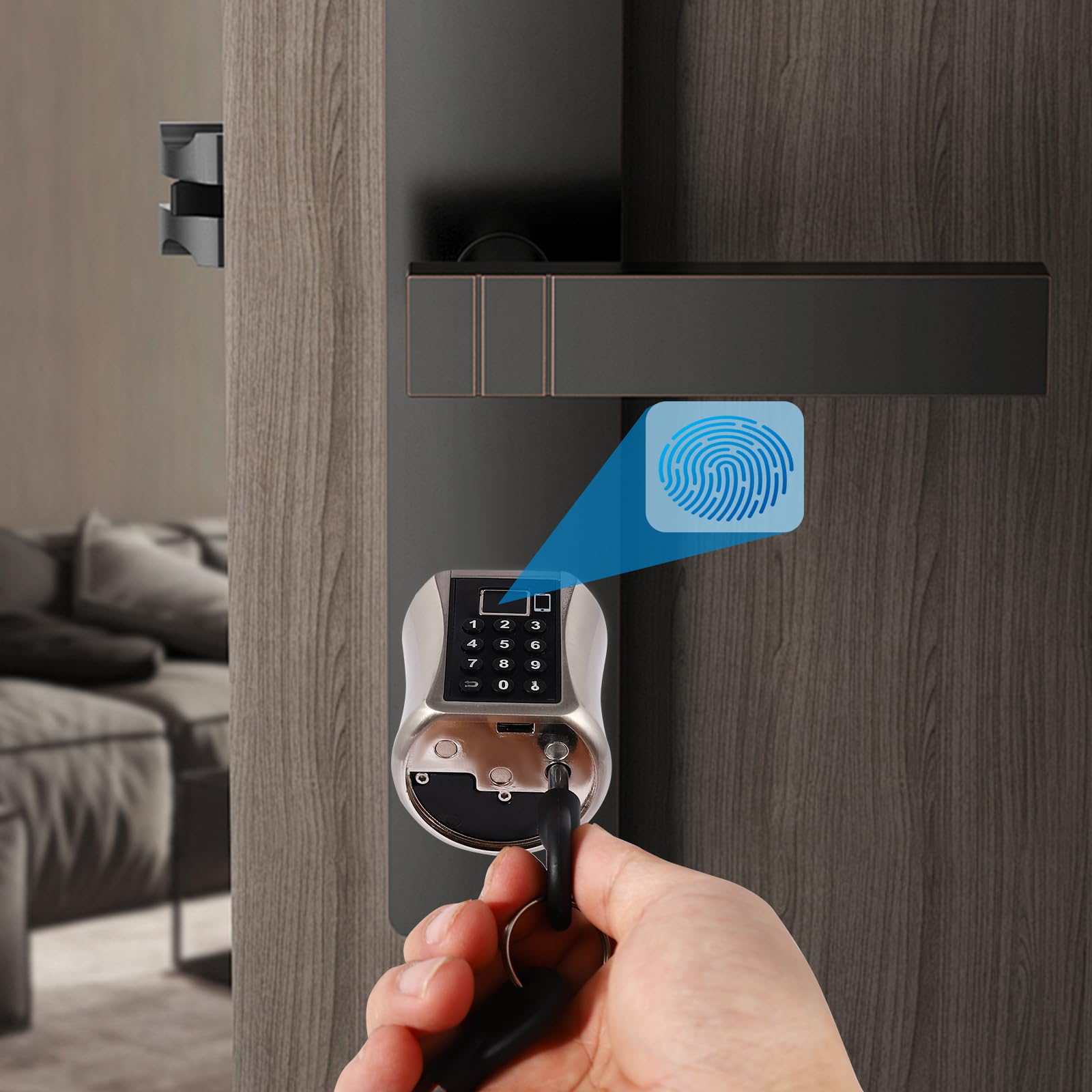 100 Fingerabdruck,30 Passwort, App (optional) & Schlüssel Türschloss Fingerabdruck Schließzylinder Elektronisches Smart Lock Innentür Schloss Mit Schlüssel Zimmertürschloss Door für Familie, Gäste
