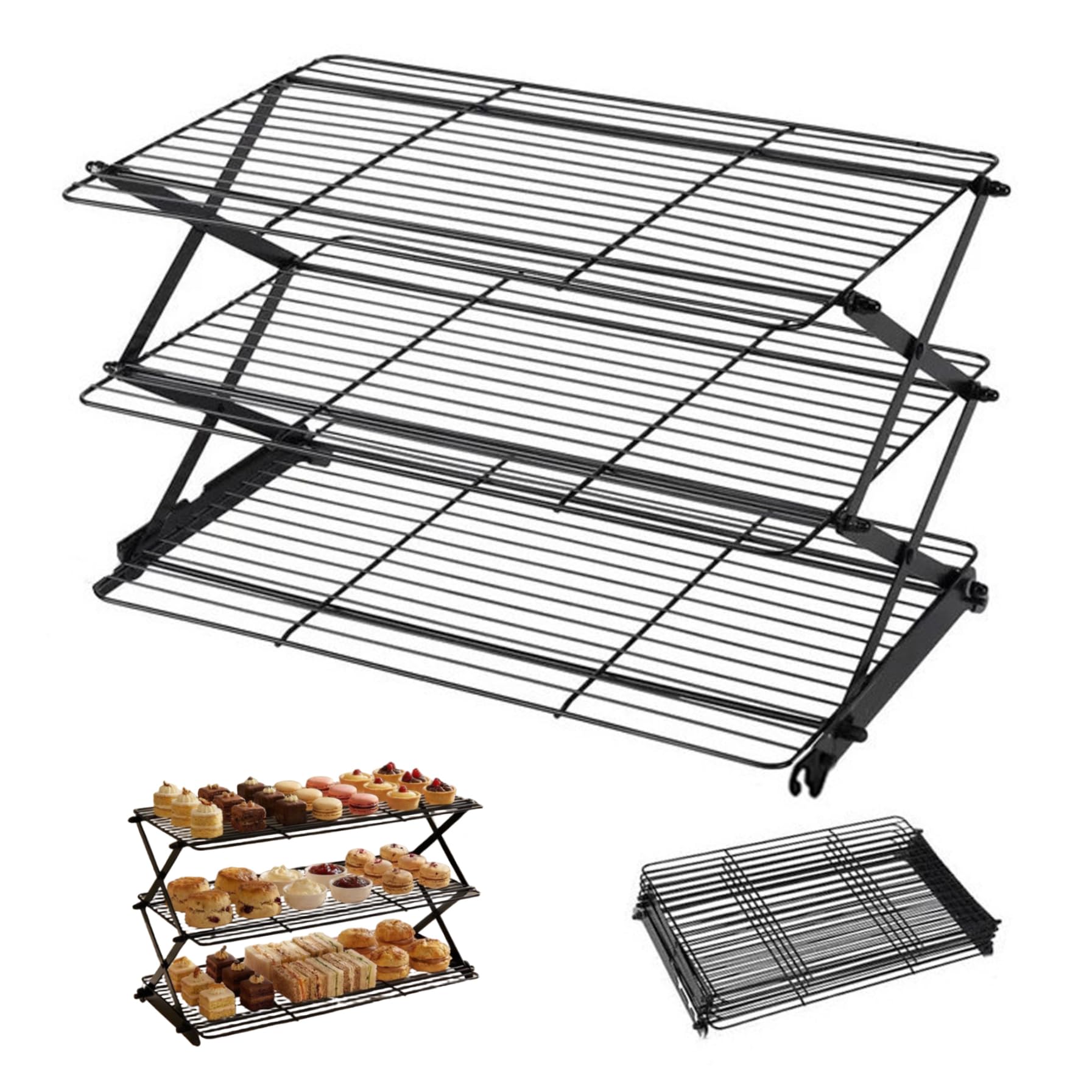 Support de refroidissement pliable en métal pour cuisson de gâteau et biscuits noirs