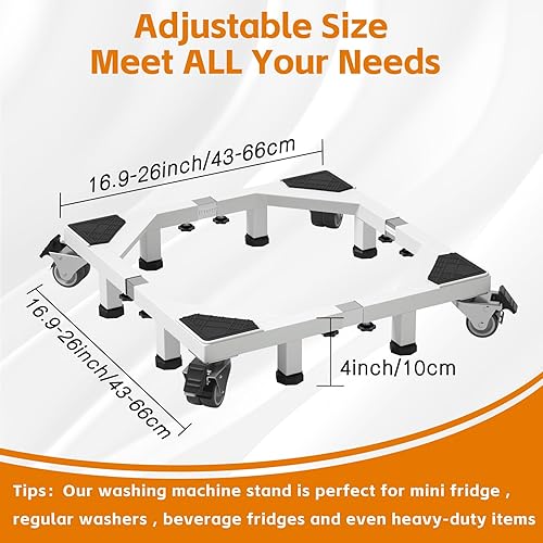 Miniatura 9 de Soporte móvil de acero resistente para nevera, base móvil con ruedas, soporte ajustable para lavadora, base multifuncional para muebles para