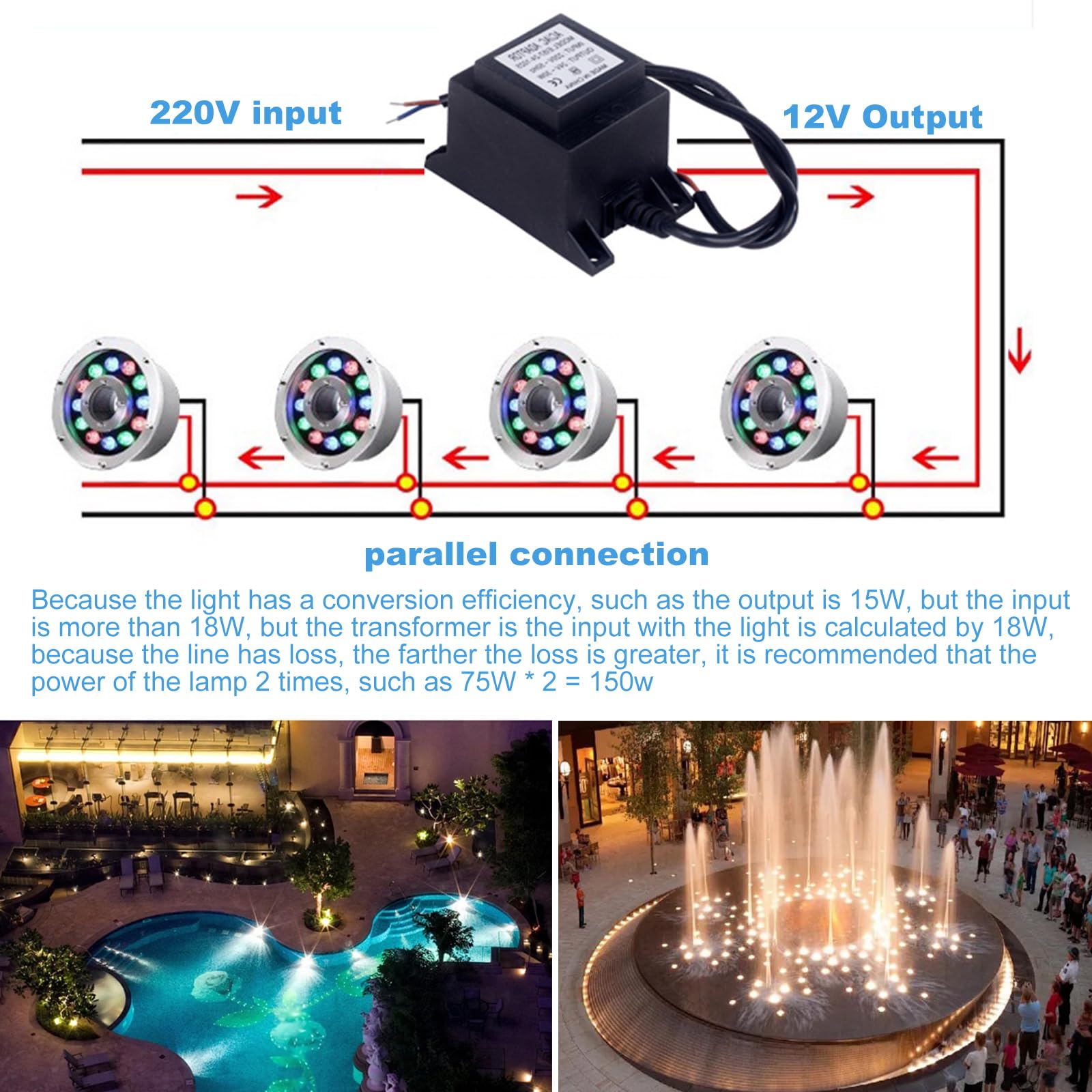 Transformator LED, 12 V/24 V AC/AC, zewnętrzny zasilacz sieciowy IP68, transformator 220 V 12 V/24 V LED z wtyczką do oświetlenia LED i pompy do stawu, czarny (12 V 30 W)