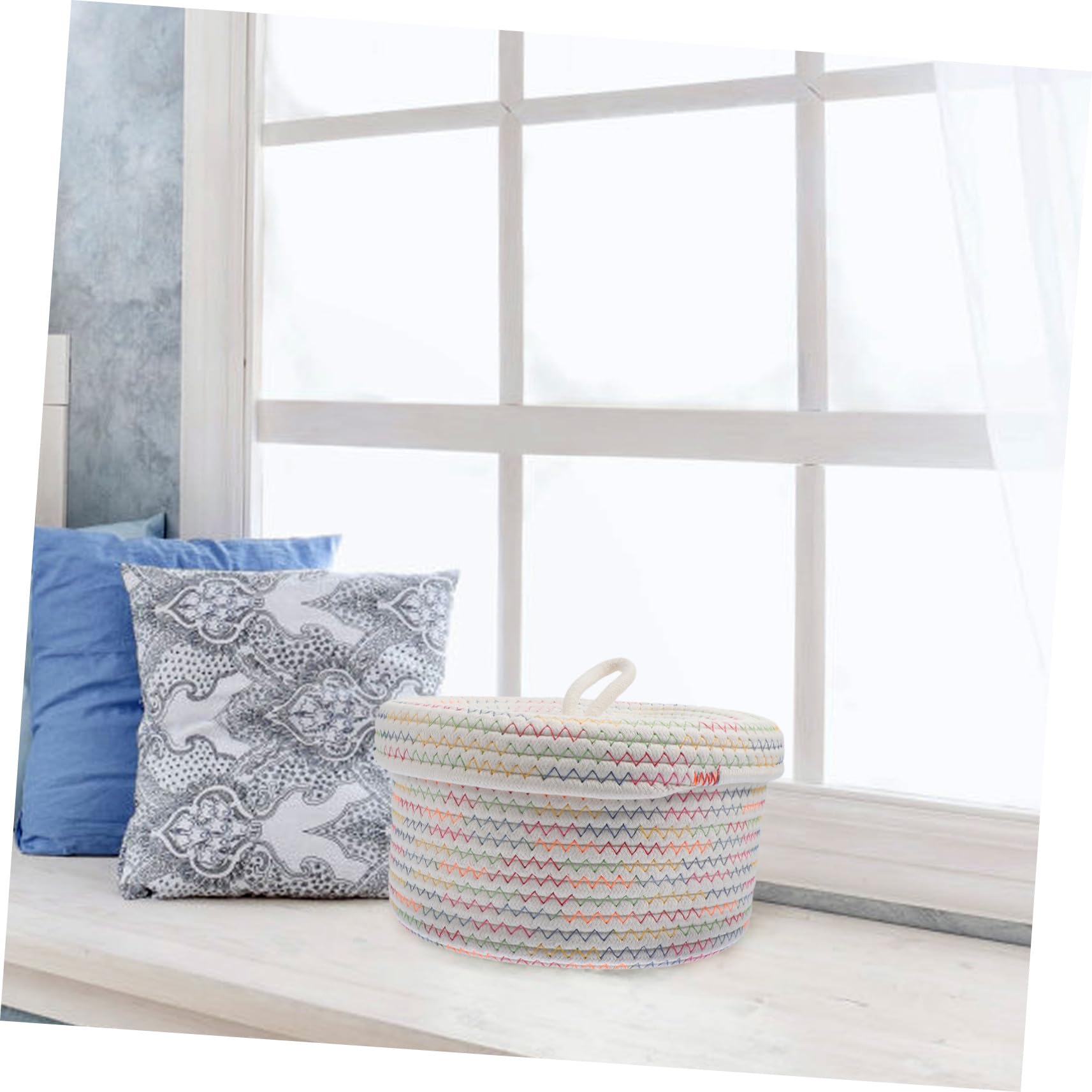 UKCOCO Cesta De Almacenamiento Para Escritorio De Cuerda De Algodón 22x14 Cm Con Tapa, Cesta Organizadora Cremosa Para Cosméticos y Juguetes, Ligera y Espaciosa Hogar, Dormitorio y Habitación Infantil