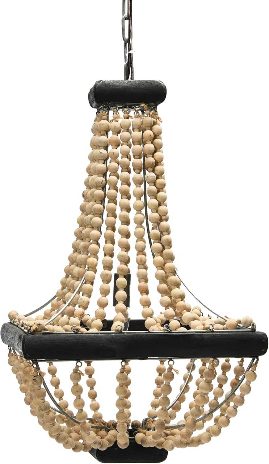 Creative Co-Op Decorative Metal and Draped Wood Bead Chandelier, Cream