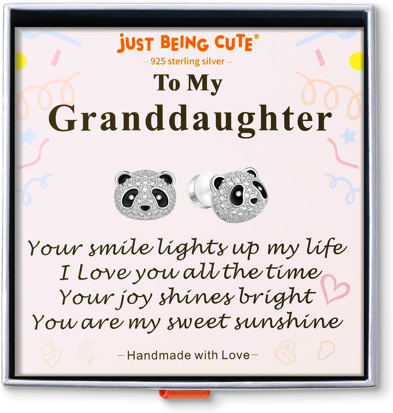 Panda Earrings Gifts, 925 Sterling Silver Cubic Zirconia Stud Earrings Hypoallergenic Cute Jewelry Valentine's Day Gifts for Granddaughter Daughter Sister