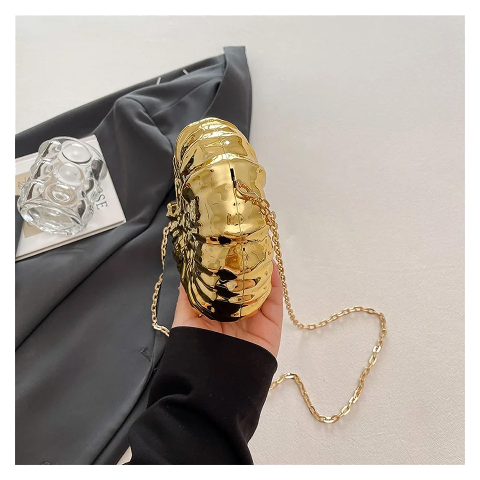 Donna Shell Clutch Borsa da sera estiva con conchiglia, borsa a tracolla lucida, mini pochette, a catena, donna