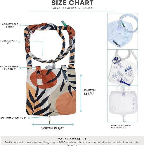 Miniatura 4 de Inspired Comforts Funda discreta para bolsa de orina con correa para colgar y cubierta de tubo de catéter, elegante y funcional, estampado terroso