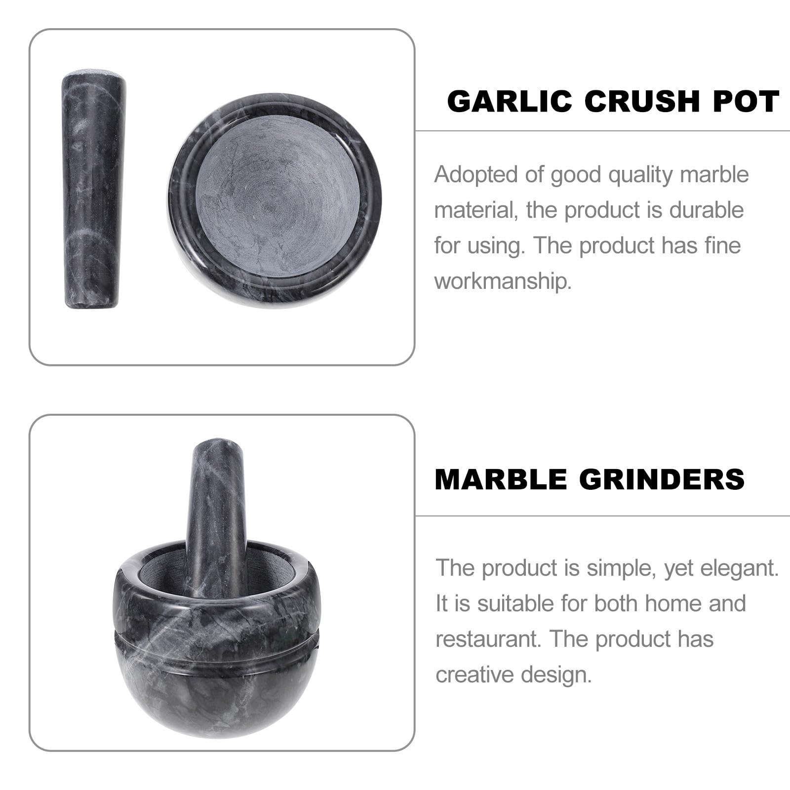 Mortier et Pilon en Marbre Noir pour Broyer L'ail Bâtonnet, Finition Polie Fine sans Bavures, Outil Cuisine Élégant pour Maison et Restaurant