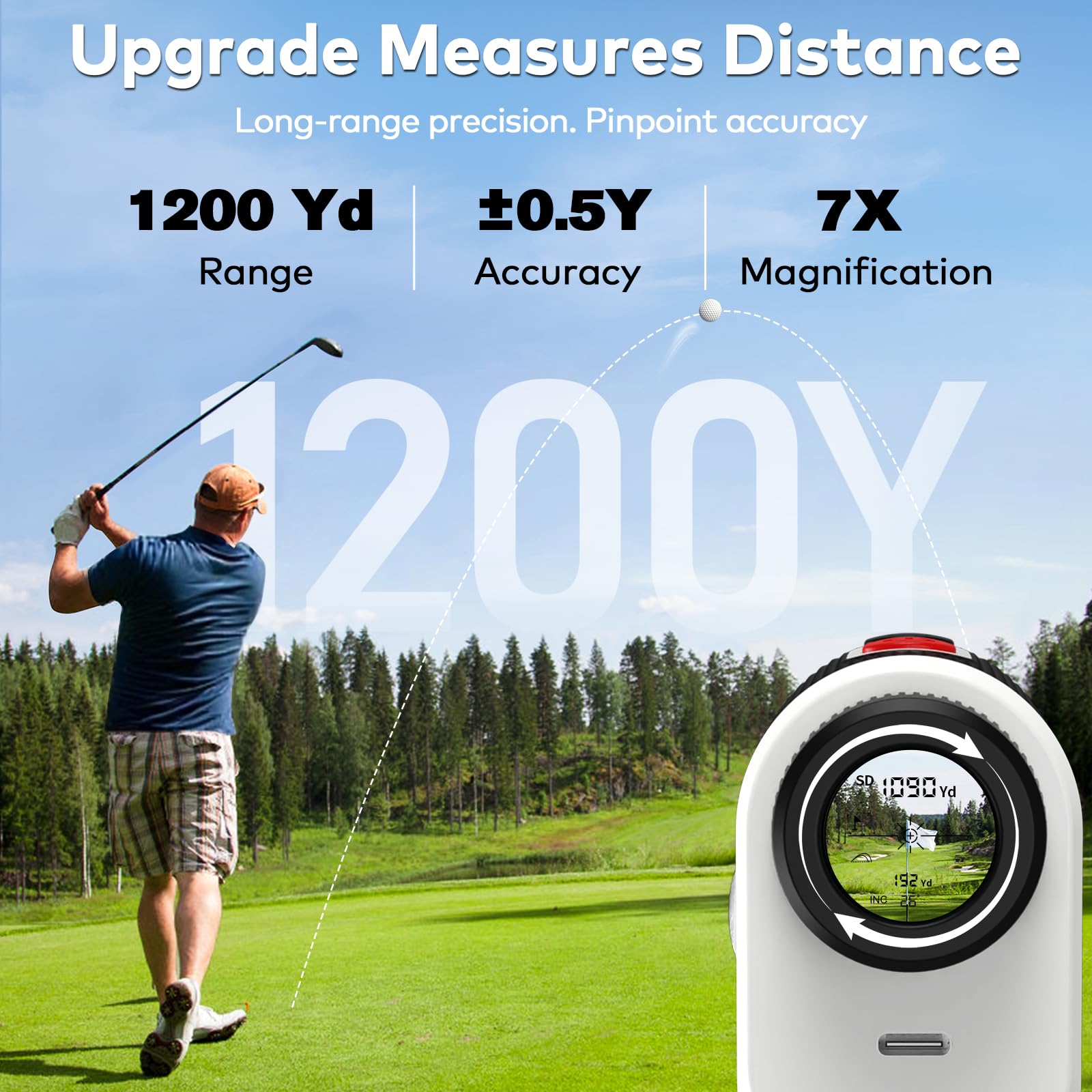 Bosean, telemetro da golf, con interruttore a pendenza, serratura e vibrazione, modalità magnetica e scansione con ingrandimento 7X e obiettivo HD, 1200 metri