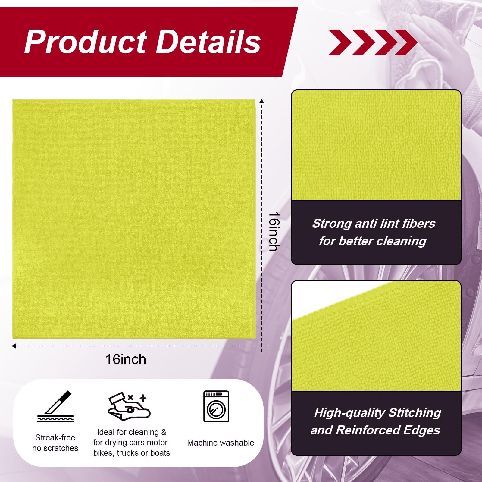 200 Pcs Microfiber Cleaning Cloth 16x16 Inch Microfiber Towels for Car Ultra Absorbent Cleaning Rags Reusable Lint Free — view 2