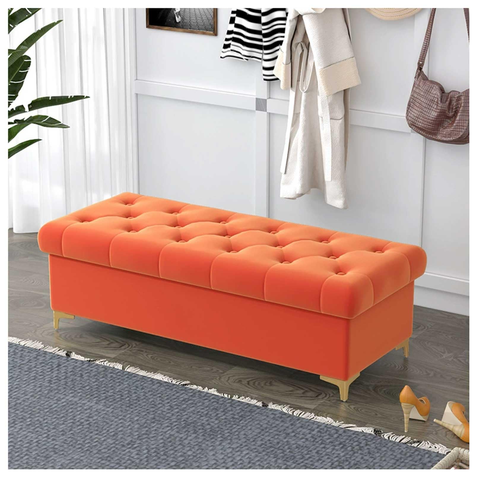 MSHGSKU Velvet Storage Bench Ottoman Stylish Footrest & Shoe Rack for Bedroom Living Room or Hotel 80x40x40cm ge Multi functional Pouf for Clothes & Accessories