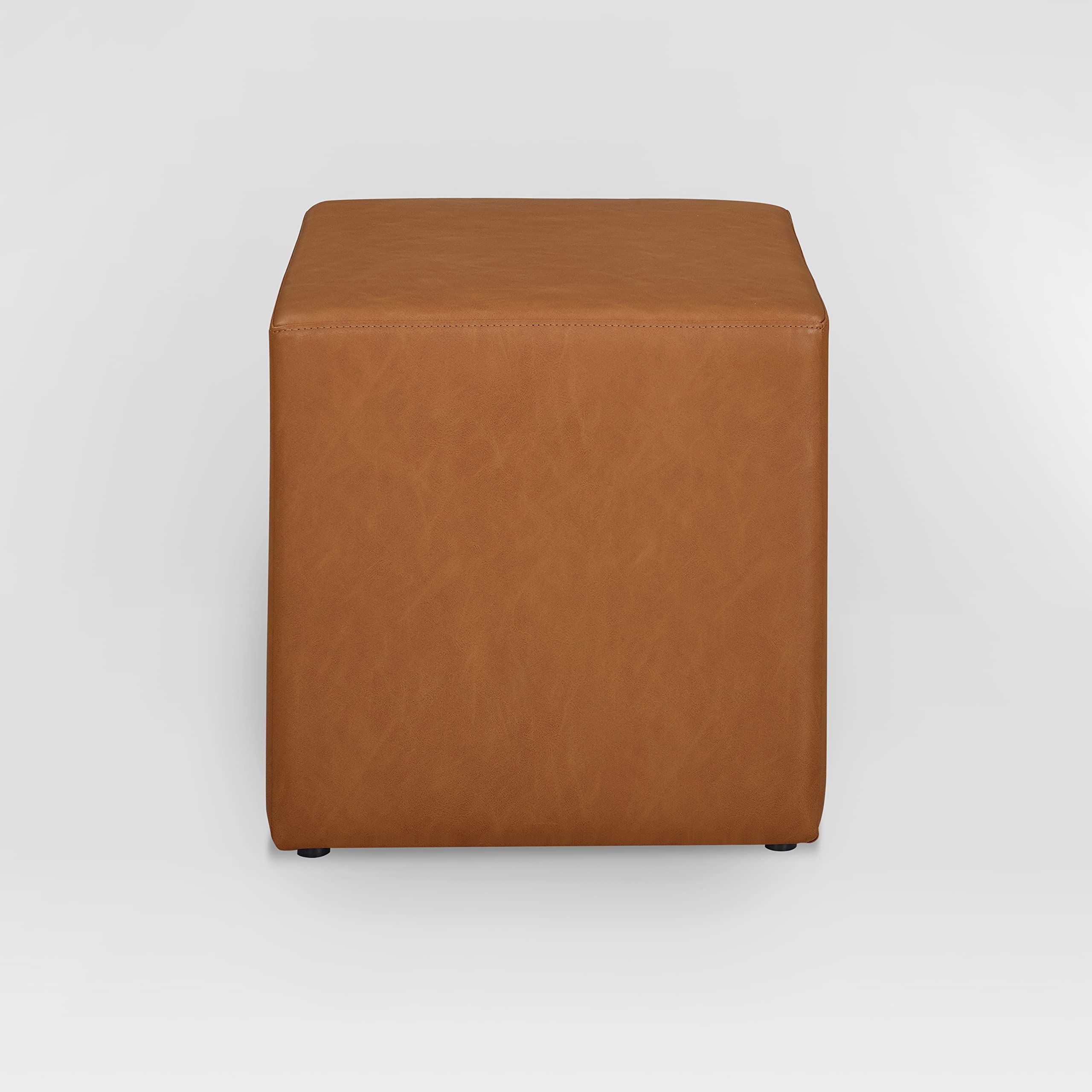 Lifestyle Solutions 18â€? Warren Ottoman Square Faux Leather Bench, Stationary Ottomans, Backless Chair, Footrest for Living Room, Footstool Office, Bedroom, Padded Seat, Caramel Brown