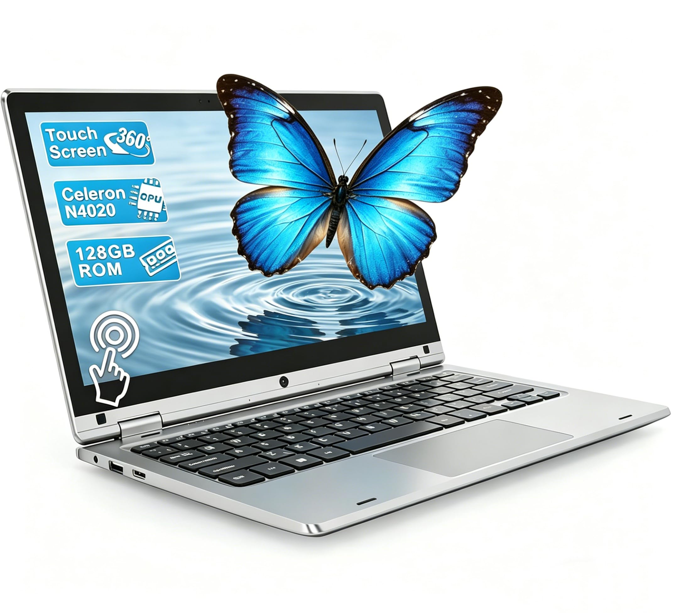 PINSTONE 11,6 pollici Computer Portatile - Celeron N4020 6 GB di RAM 128 GB di SSD, Ideale per Studio e Lavoro d'Ufficio - Argento