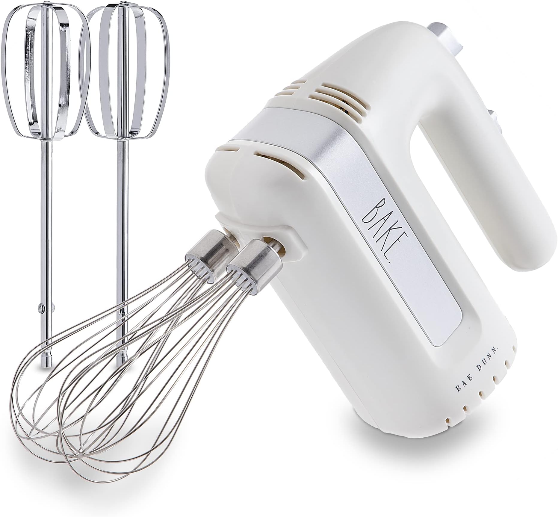 Electric Hand Mixer, Handheld Mixers for Kitchen, With Beaters and Whisk Attachments for Cooking and Baking, Lightweight Handmixer Labeled "BAKE" by Rae Dunn (Cream)