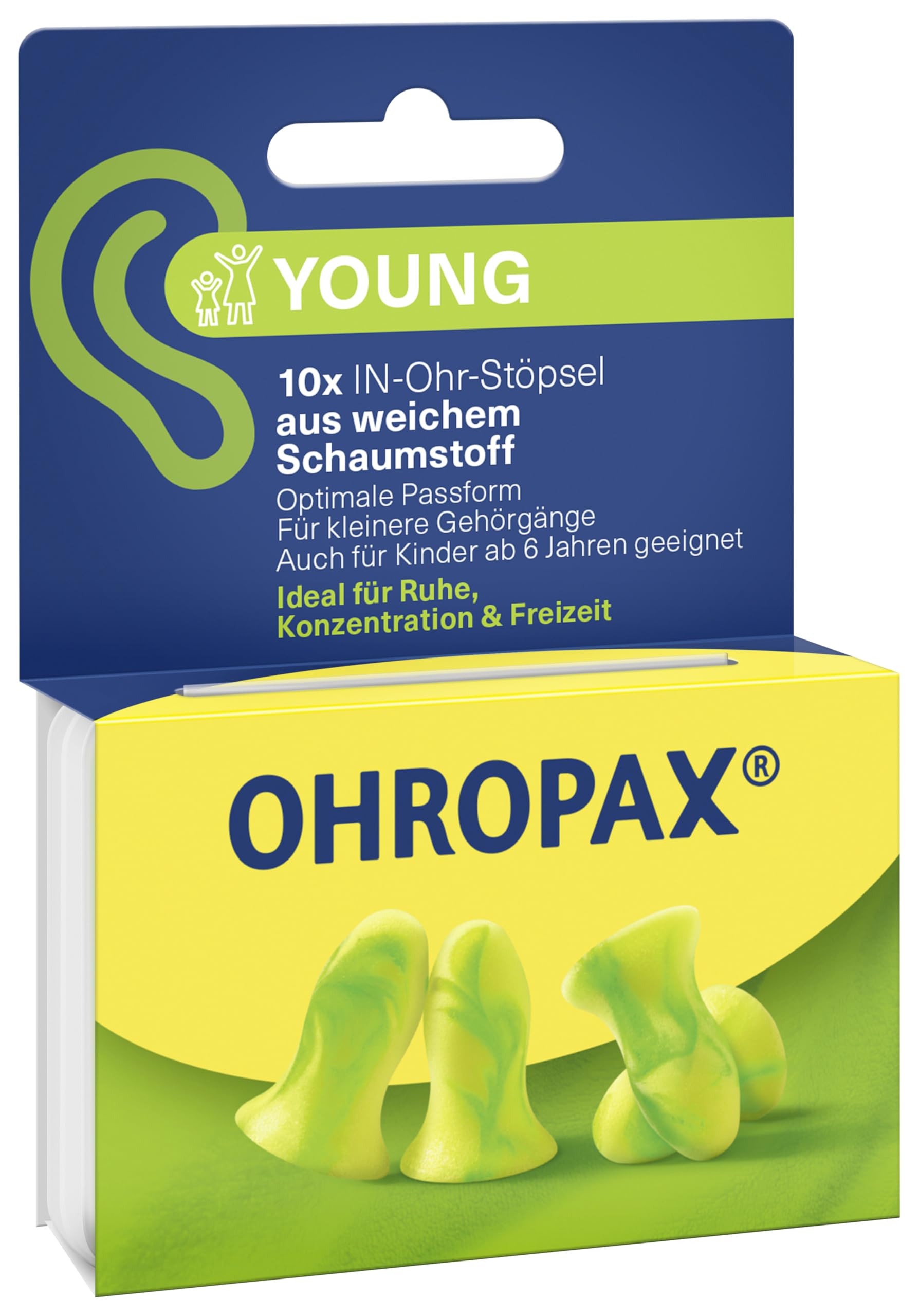 OHROPAX Young – Ohrstöpsel für kleinere Gehörgänge (10 Stück, inkl. Aufbewahrungsbox)