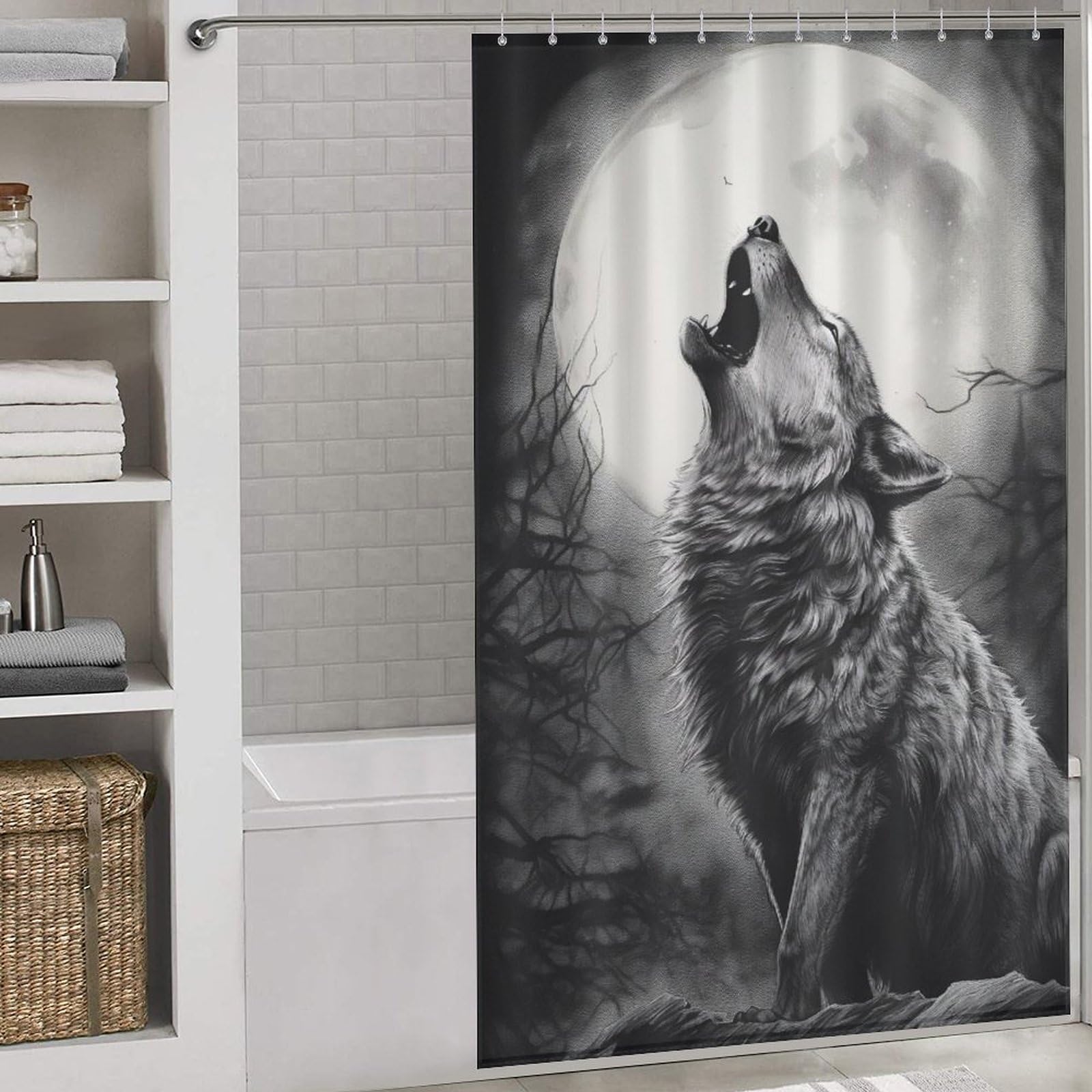 Rideau douche polyester loup anti-moisissure lavable pour garder le sol sec
