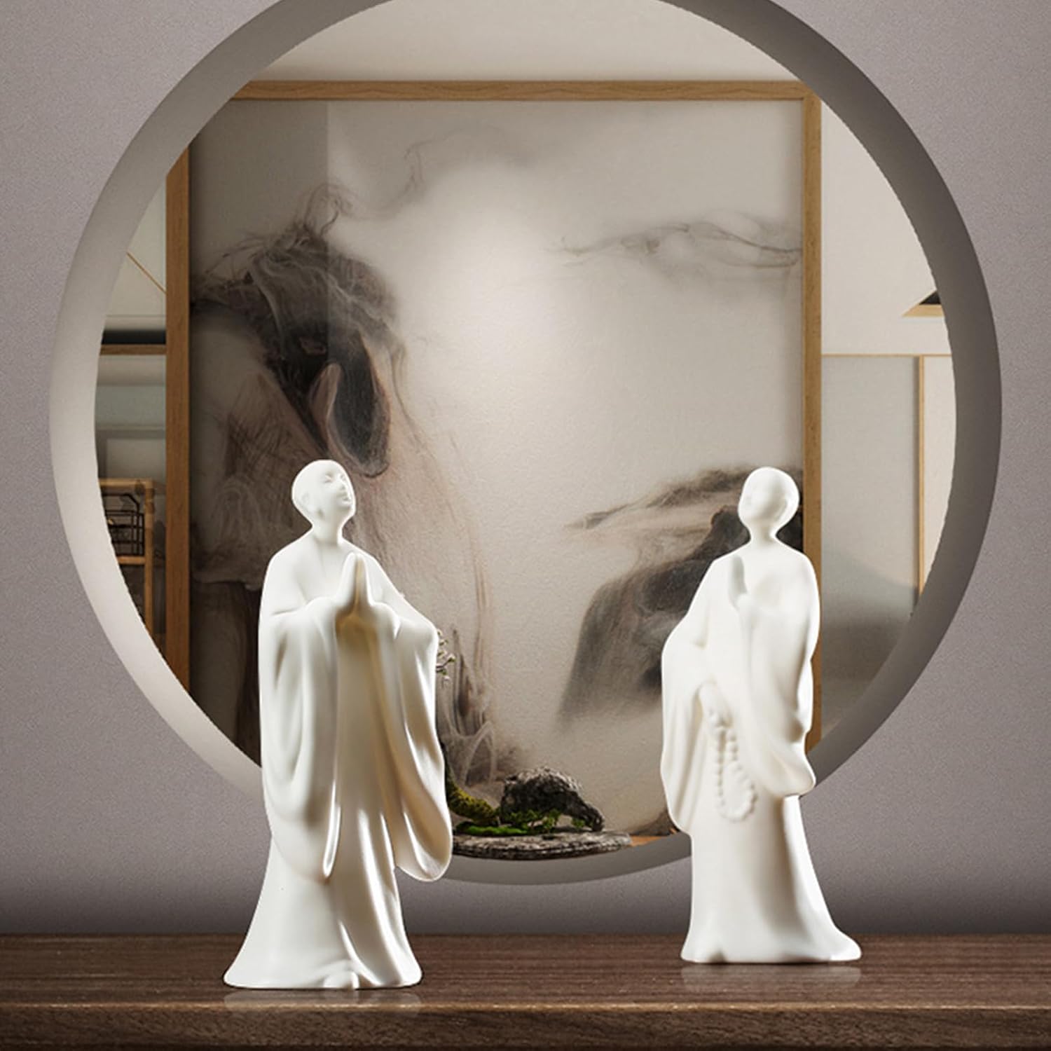 Ceramic Meditation Zen Monk Statue, 6.6" H Chinese Blessing Shaolin Buddha Monk Figure for Home Office Tea Table Decor