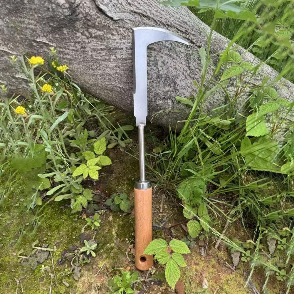 HFSAZJ 12 inch Crack Weeder Tool, Stainless Steel Crevice Weeder with Wooden Handle, L-Shaped Sidewalk Weed Remover for Patio Pavers, Driveways & Garden