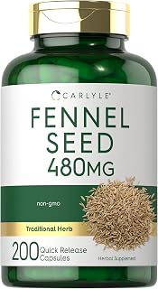 Carlyle Fennel Seed 480mg Capsules | 200 Count Non-GMO Herbal Supplement for Wellness