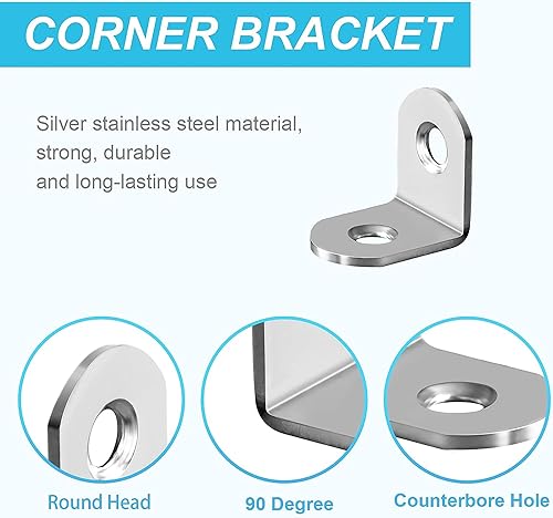 Miniatura 3 de 20 soportes de esquina de acero inoxidable en L, 0.984 in x 0.984 in (1 x 1 pulgada), fijación de soporte de esquina en forma de L, soporte de