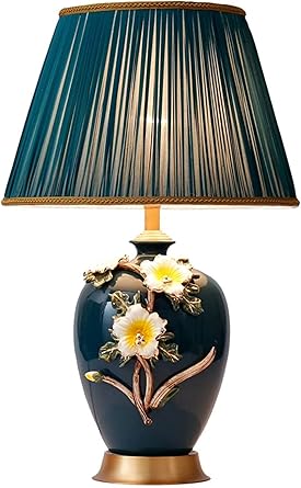 Lámpara De Mesa De Cerámica Verde,Lámpara De Mesa De Esmalte,Pantalla  Plisada,Lámpara De Noche Para Dormitorio,Sala De Estar,Decoración De  Iluminación Para El Hogar : Amazon.es: Iluminación