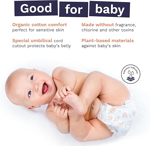 Miniatura 3 de Pura - Pañales ecológicos talla 2 (7-13 libras) hipoalergénicos, algodón orgánico suave, cómodos, sostenibles, indicador humedad, empaque papel