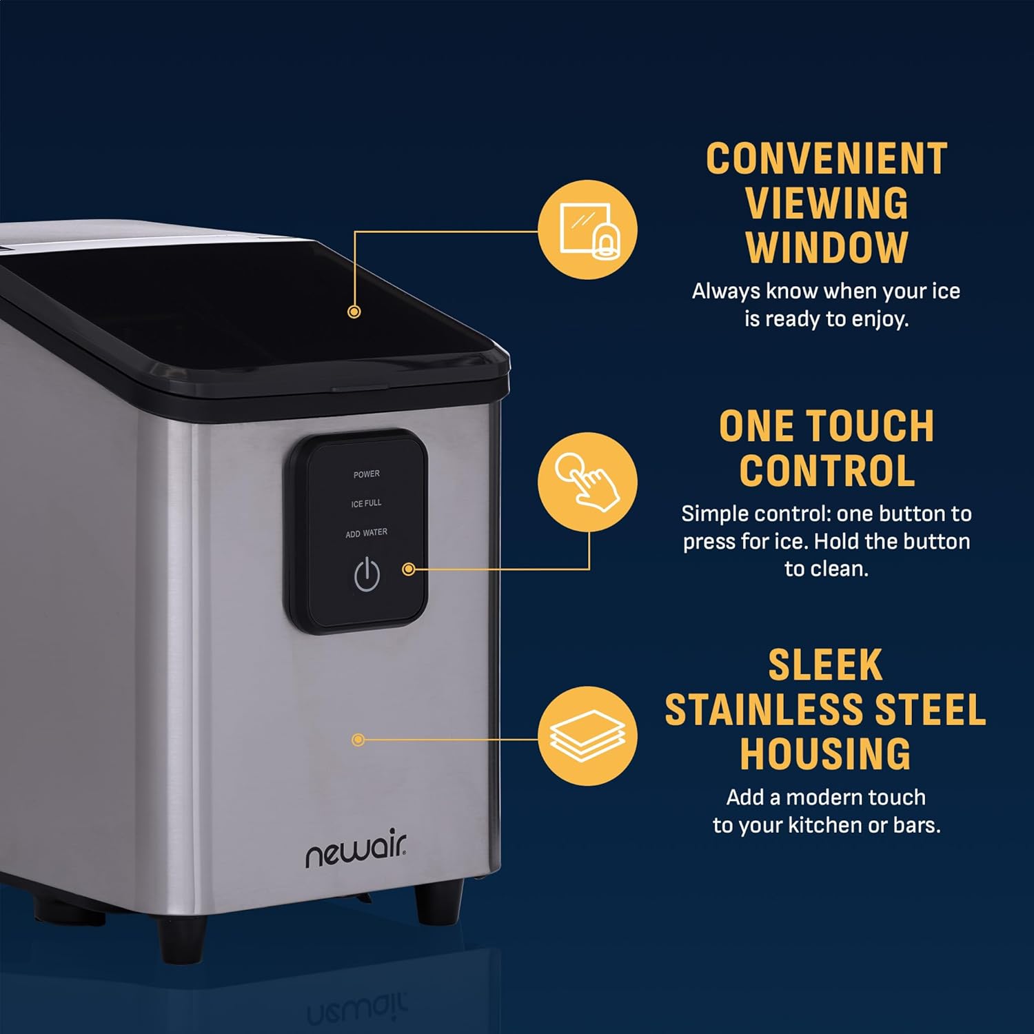 Newair Mini Bullet Ice Maker Countertop | 26 lbs/Day Portable Ice Machine | Space-Saving Ice Maker for Home, Office & RV | Stainless Steel
