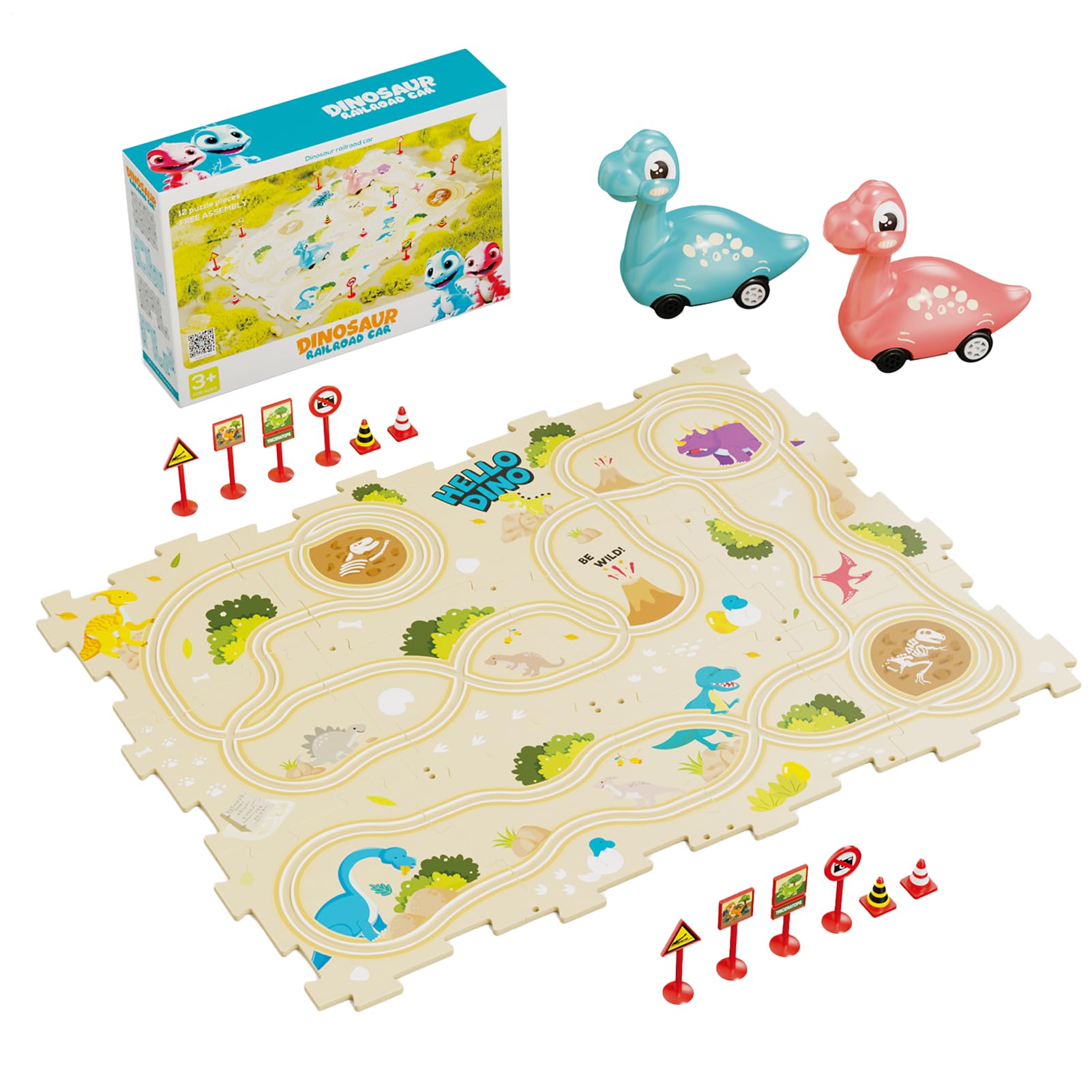 Circuito de carreras Puzzle Racer para niños: juego educativo preescolar con dinosaurio coche 8