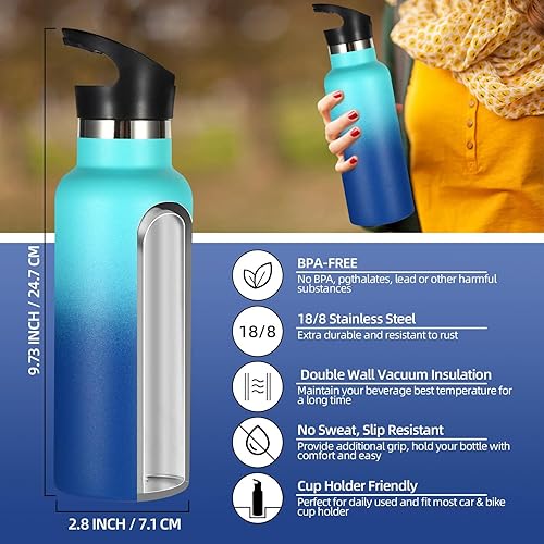Miniatura 3 de Volhoply Botella de agua aislada de 17 onzas a granel, paquete de 2 botellas de agua de acero inoxidable para niños con tapa con pajilla, botella de