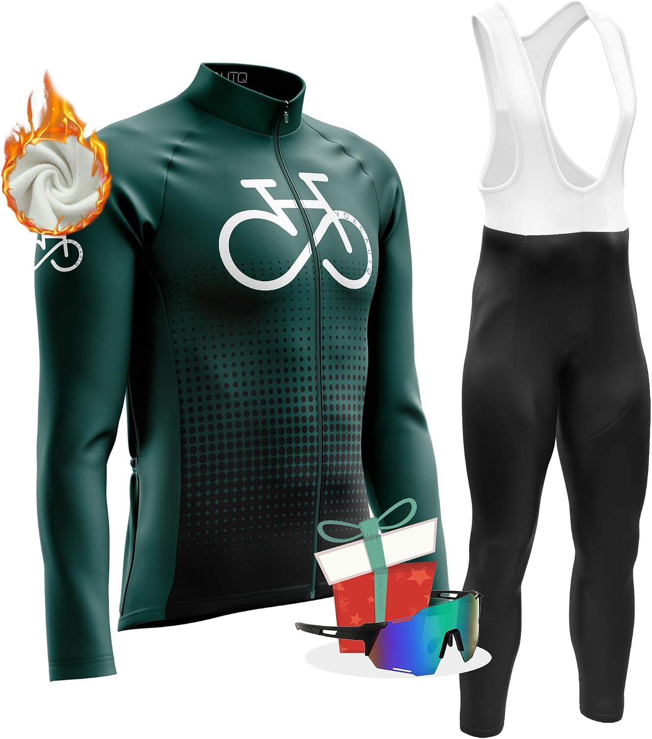 Conjunto De Ciclismo Invierno Para Hombre - Maillot Térmico Manga Larga Y Pantalón Con Badana Gel, Incluye Guantes Y Gafas