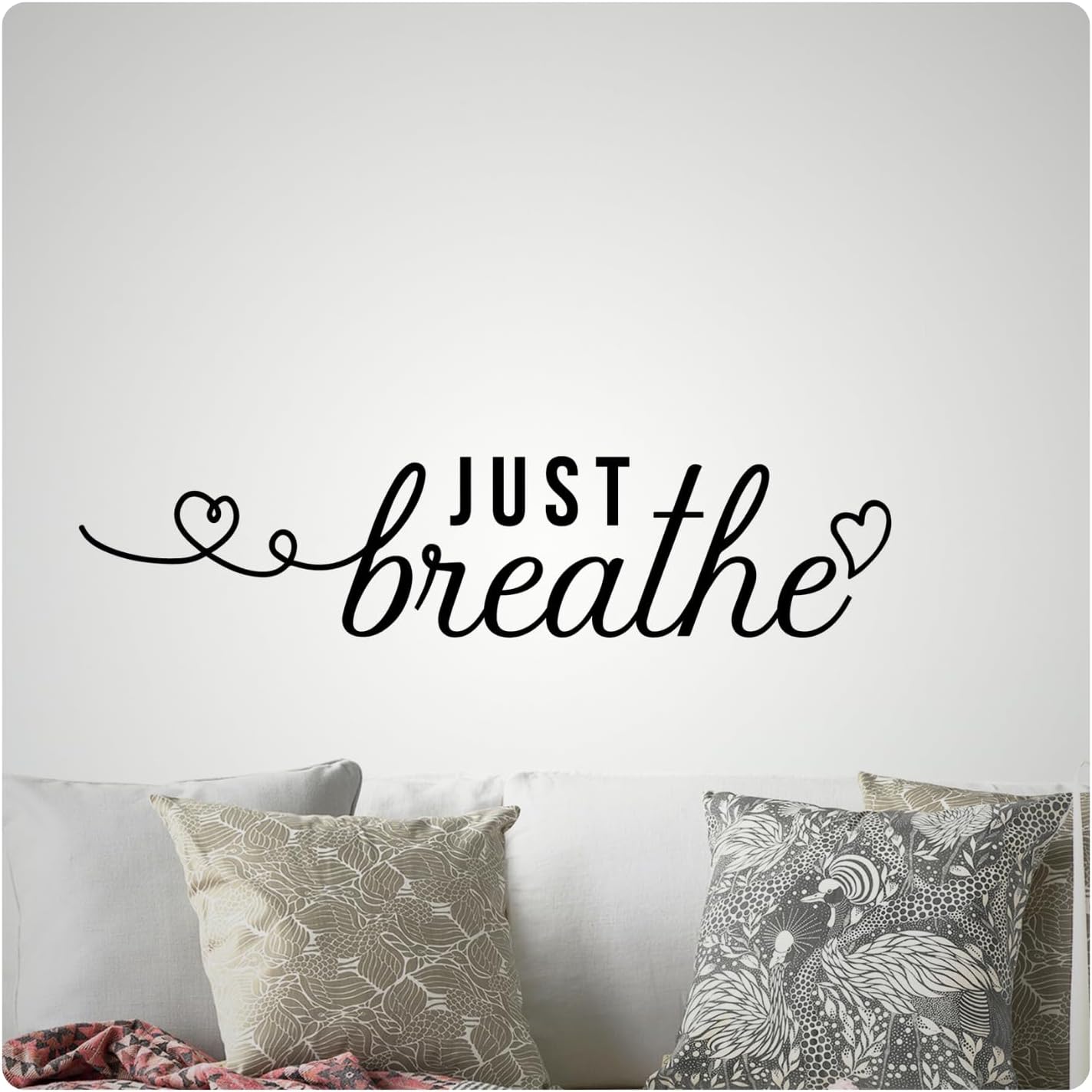 My Vinyl Story - Just Breathe - Inspirational Motivational Wall Decal Sticker Quote Vinyl Art Decor for Home Gym Yoga Meditation Room Positive Affirmation, Removable (White, 60x14 inches)