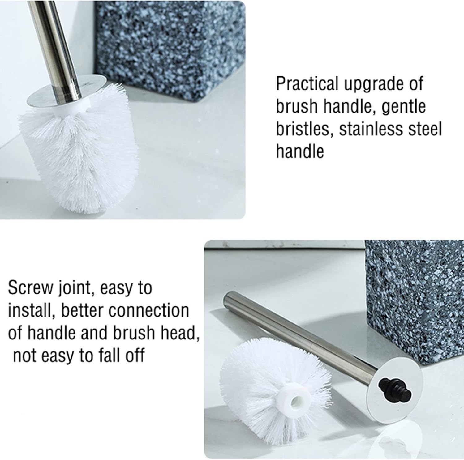 Toilet Brush Holder Ceramic Toilet Brush Marble Pattern Set Bathroom Household Toilet Brush Long Handle All-Round Cleaning Toilet Bowl Brush Toilet Brush Holders(B)