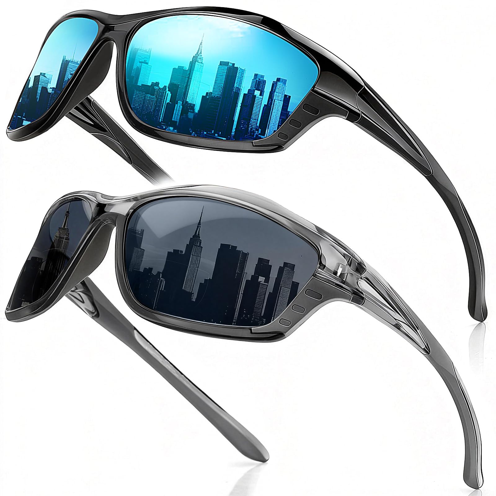 Photo 1 of Missfive 2-Pack Mens Go-To Bifocal Sunglasses with Readers Built In, Resilient Temple Comfort-Fit Sport Wrap Around Frame & UV400 Protection, Driving & Reading Glasses for Outdoor 1.5x