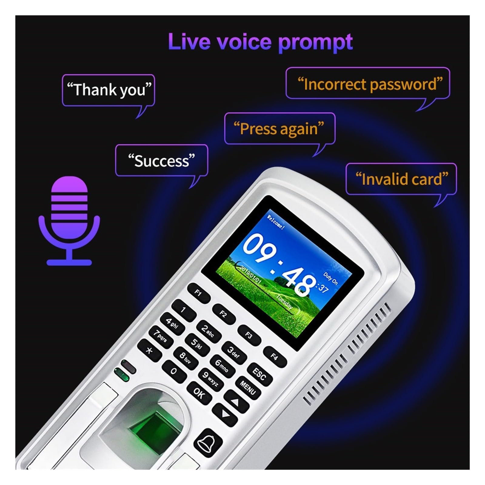 Horloges De Pointage RFID Contrôle D'Accès par Empreinte Digitale Système De Pointage Biométrique IP Enregistreur D'Enregistrement des Employés 2,4 Pouces,Silver