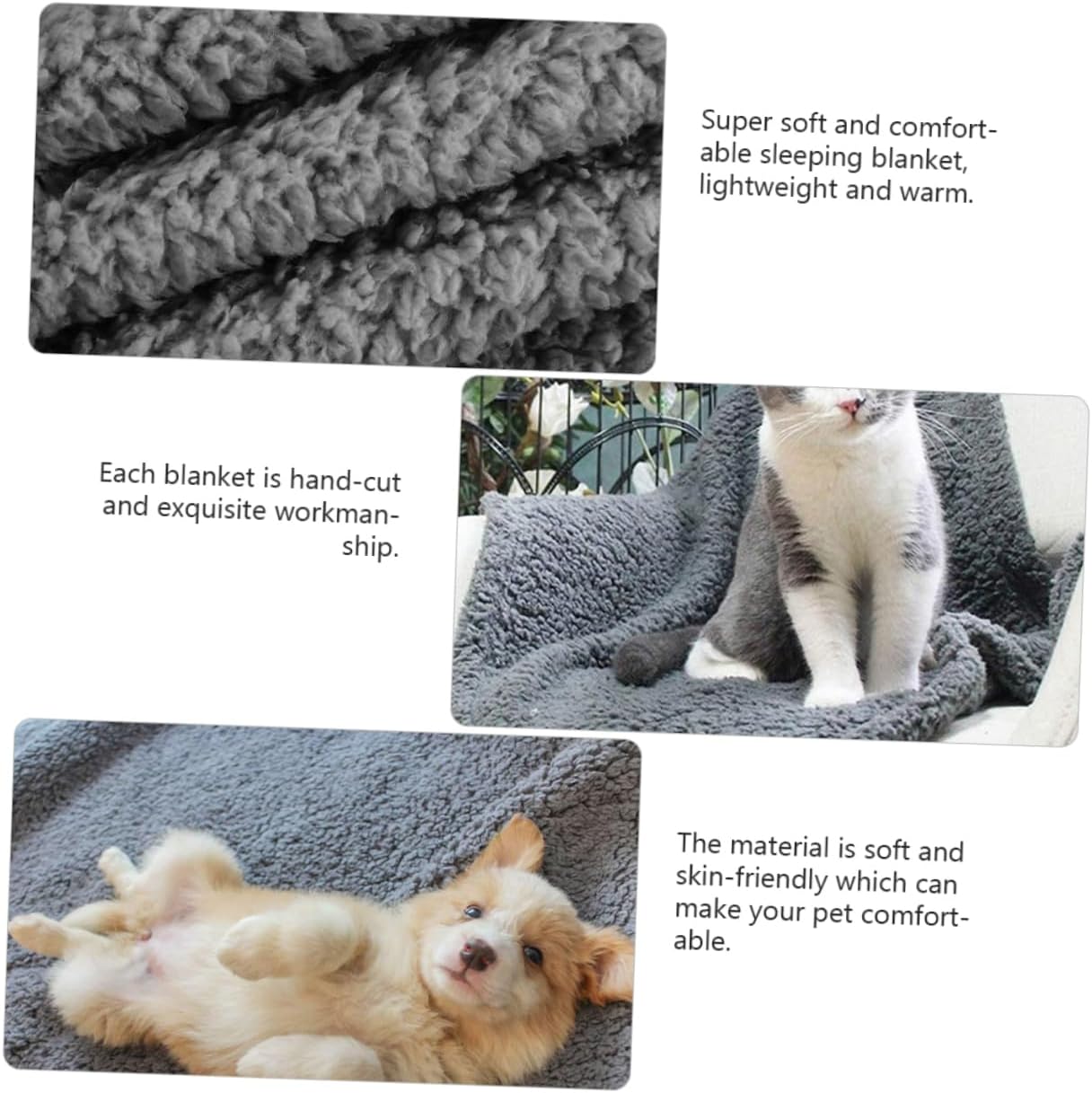 2pcs Pet Blanket for Dogs Cats Soft Warm and Lightweight Fleece Mat for Use Comfortable Pet Supplies Grey