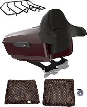 Advanblack Billiard Burgundy King Tour Trunk Pack, Black Mount Bracket, Top Luggage Rack, Orange Trunk Pak Liners Fit for 09-Later Harley Touring, Road Glide, Street Glide Special, Electra Glide