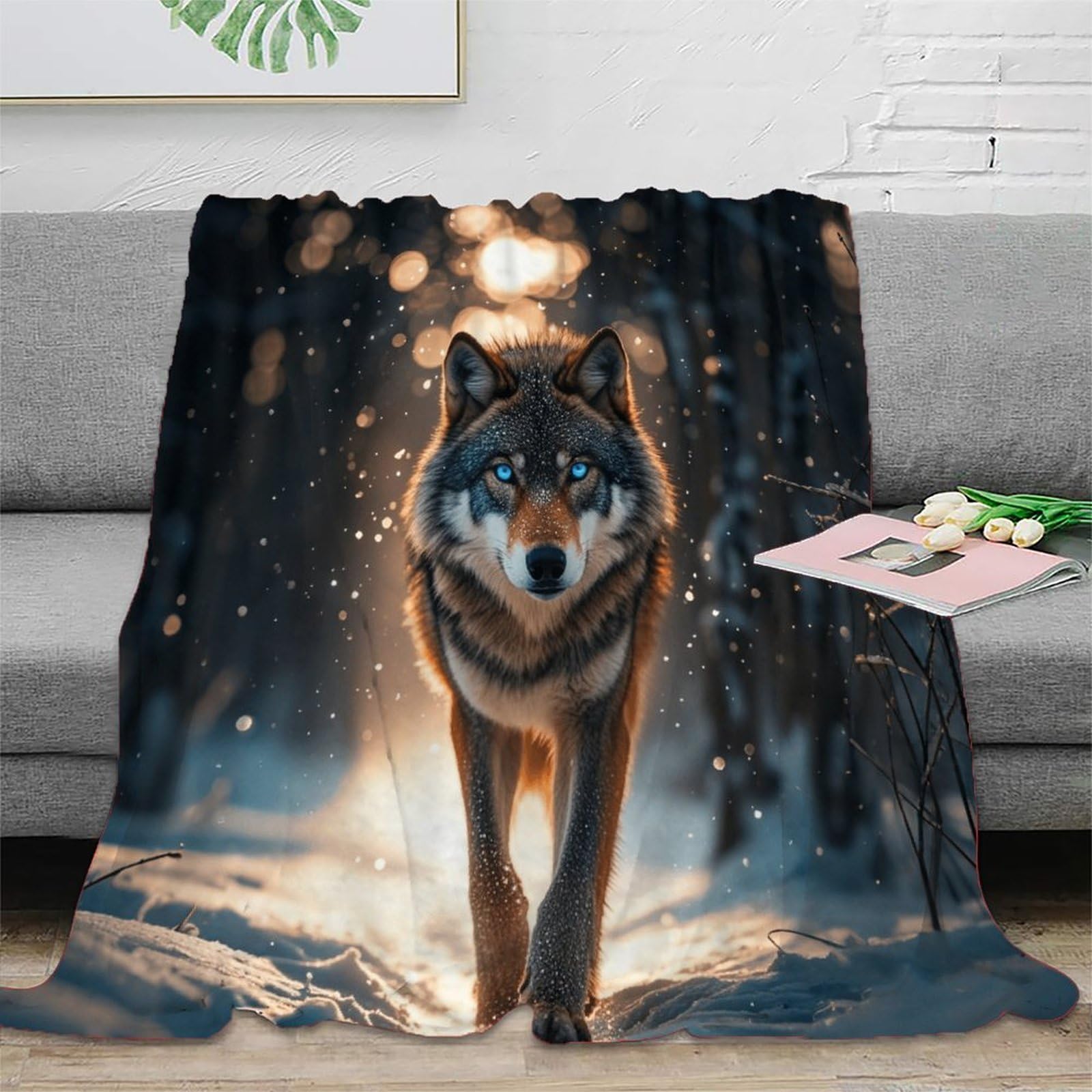 Koc polarowy dla samotnego wilka, 80 x 90 cali (200 x 230 cm), koc flanelowy alfa para, polar polarowy, łóżko dla 1/2 osób - sofa