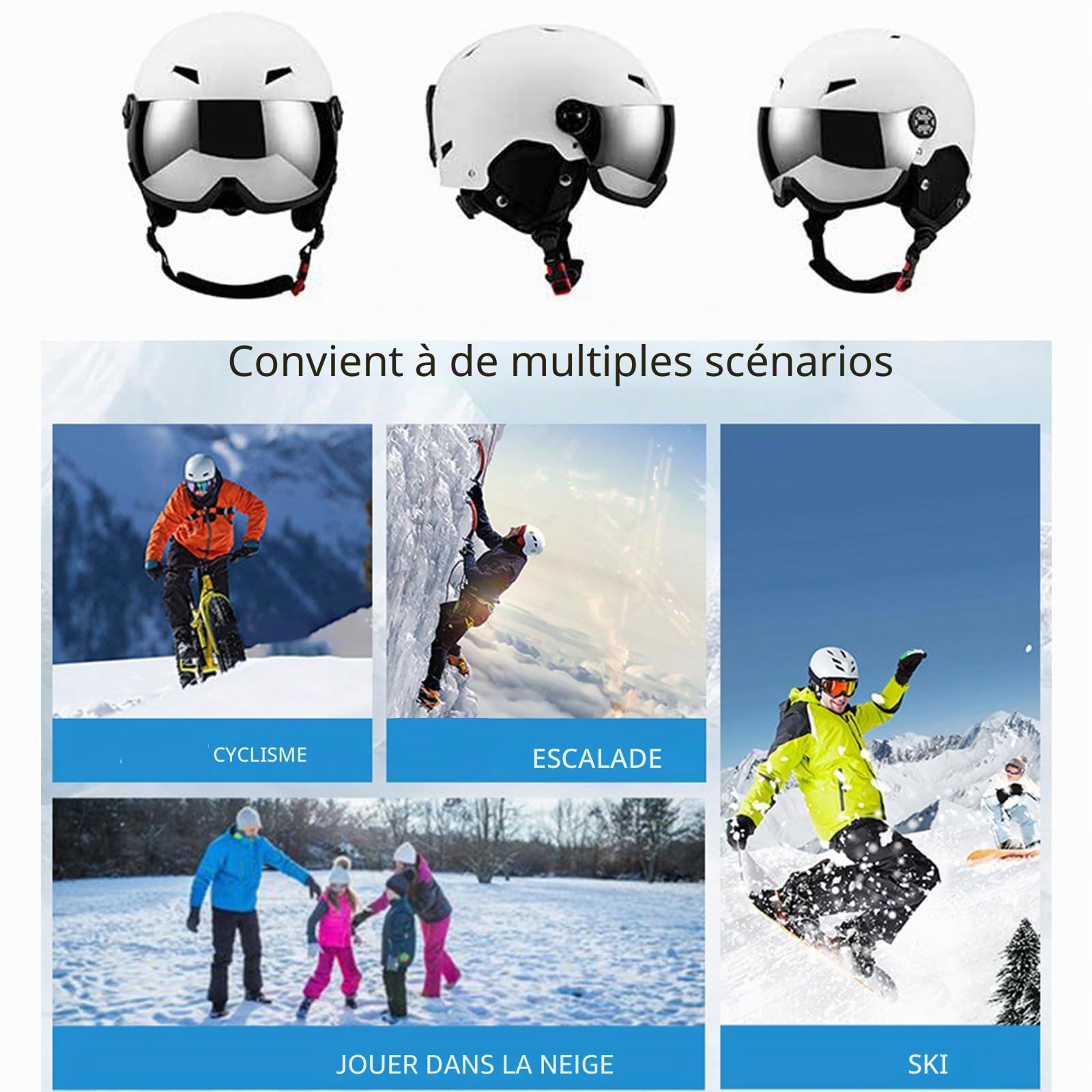 Casque de ski avec lunettes de ski coupe-vent casque de snowboard unisexe intégral casque de ski snowboard patinage