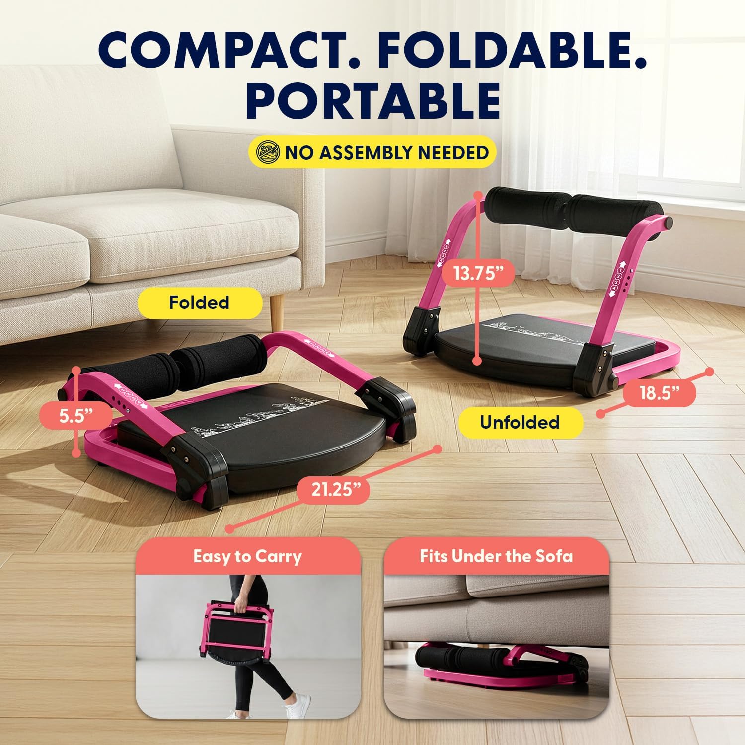 Squatz Ab Machine for Stomach Workout – Core & Sit-Up Exercise Equipment with 3 Resistance Levels for Home Gym, Adjustable Ab Trainer for Full-Body Workout with Automatic Rebound, 350 lbs Capacity