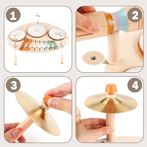 Miniatura 6 de Juego de batería para niños pequeños  Juguetes para niñas de 2, 3, 4 años, regalos para niños  9 en 1 Instrumentos musicales Montessori de madera