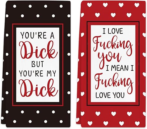Regalos para el día de San Valentín para mujeres, hombres y parejas, paquete de 2 toallas de cocina divertidas para parejas, toallas de mano de