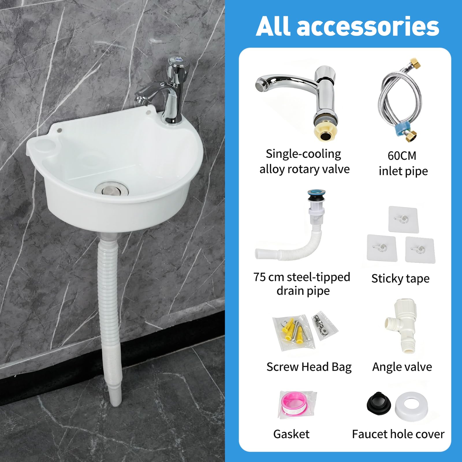 Lavabo Piccolo da Parete con Rubinetto, Lavello di Servizio in Plastica con Kit di Scarico, Lavandino Salvaspazio da Parete per Camper, Campeggio, Giardino, Cantina, Cantiere e WC