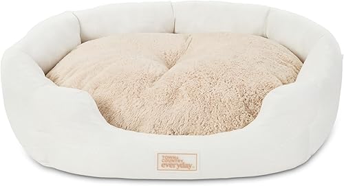 Town & Country Everyday CuddleTown - Cama cómoda y acogedora de lino sintético para mascotas, con apoyo y calma, parte inferior antideslizante,