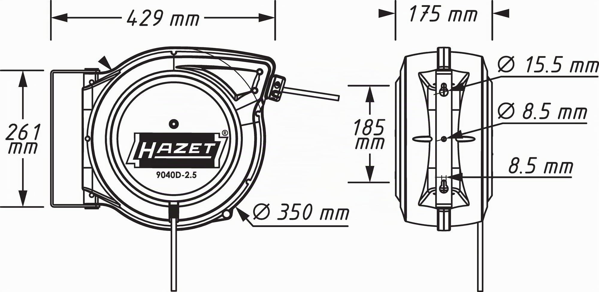 Avvolgicavo HAZET 9040D-2,5 | Lunghezza del cavo: 20 m, cavo di collegamento: 1,5 m, con funzione "Stop in qualsiasi punto" | Avvolgicavo automatico per l'ordine in ogni officina
